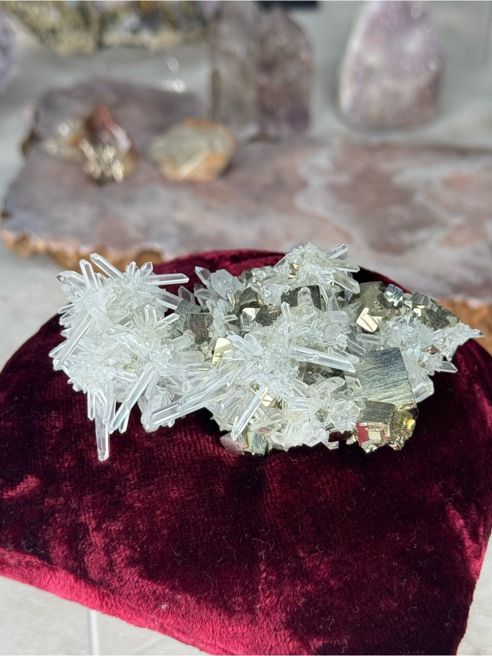 ✨ Cube Pyrite with Needle Quartz Formation | Collector Mineral Specimen ✨ - Picture 4 of 15